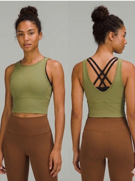lululemon athletica Tops - 🍋 Lululemon Power Pivot Ribbed Tank Top Bronze Green Cropped